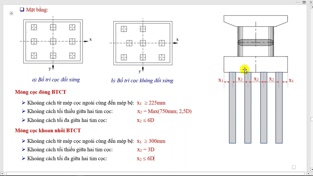 khoảng cách tối thiểu giữa 2 cọc ép